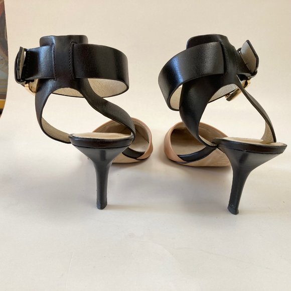 Michael KORS JULIETA Black Tan Leather Wide Ankle Strap Pointed Toe Slingback 8M - Picture 6 of 16